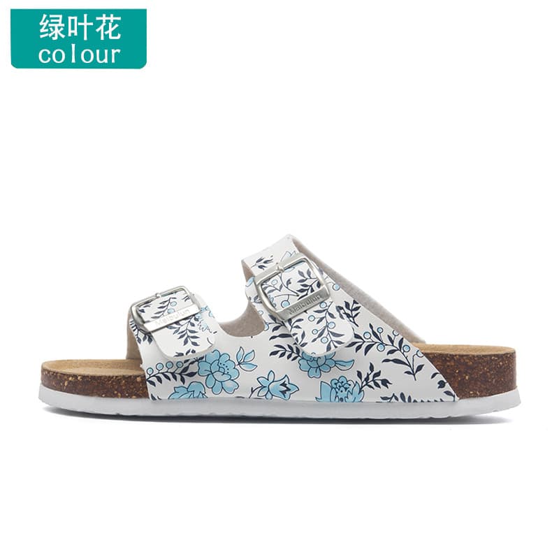 Maibulun Buckle Flat Cork Sandals Summer Unisex Beach One-Buckle Elevated Outdoor Casual Slippers