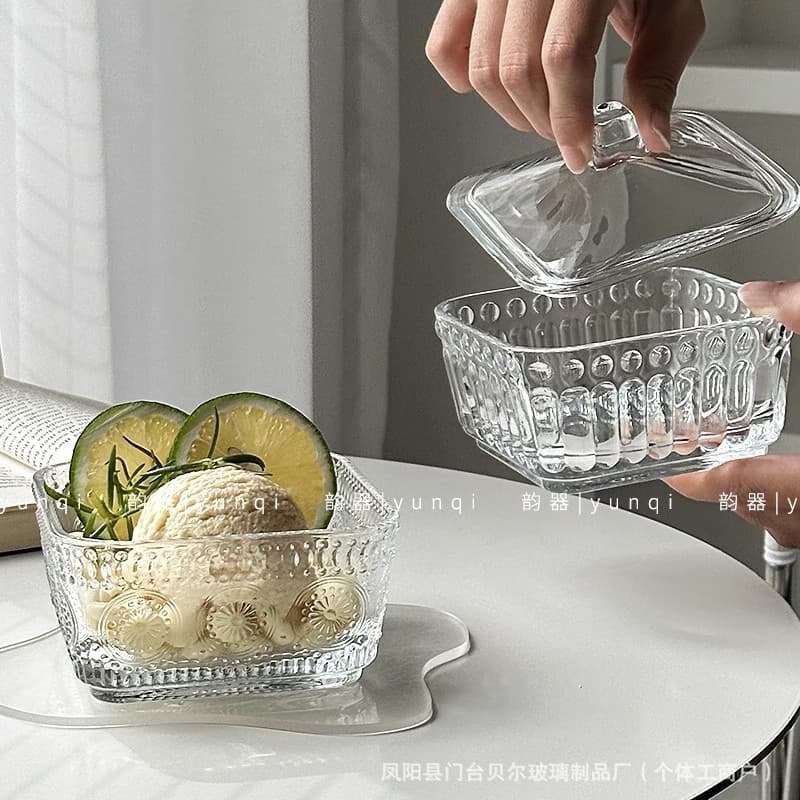 Square dessert glass bowl European style sugar water yogurt pudding bowl Internet celebrity ins style ice cream ice cream afternoon tea bowl