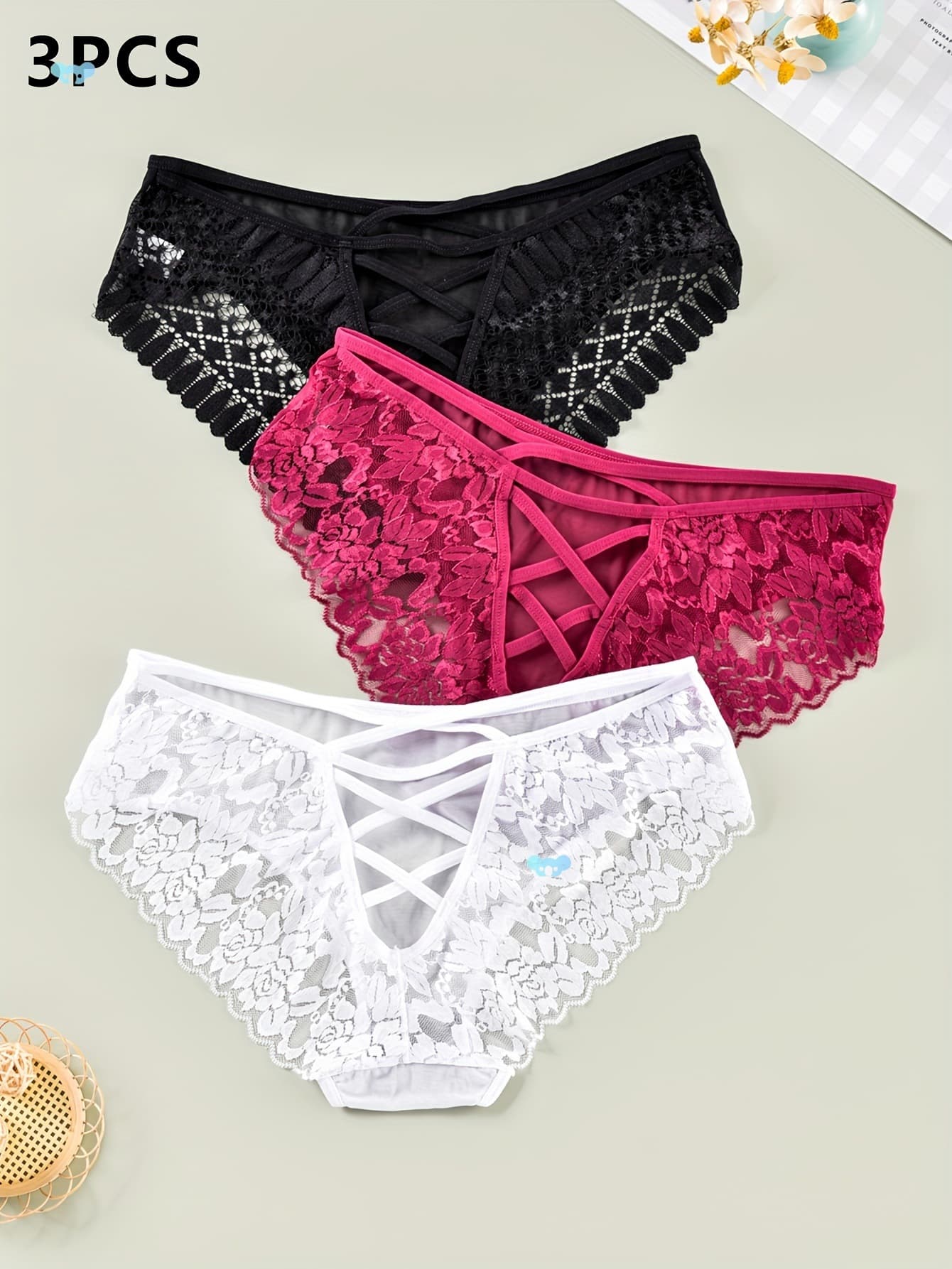 3pcs Plus Size Women's Sexy Lace Panties - Comfortable