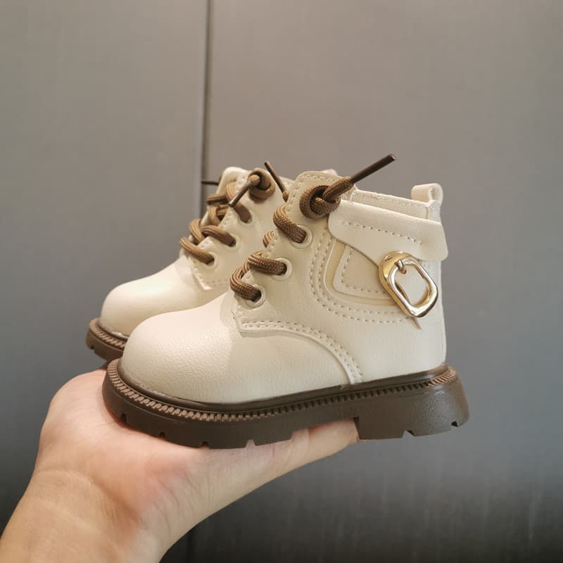 Winter Children's Shoes Fleece-Lined Thickened Martin Boots Leather Short Boots Baby Walking Shoes 0-3 Years Old Toddler Cotton Shoes