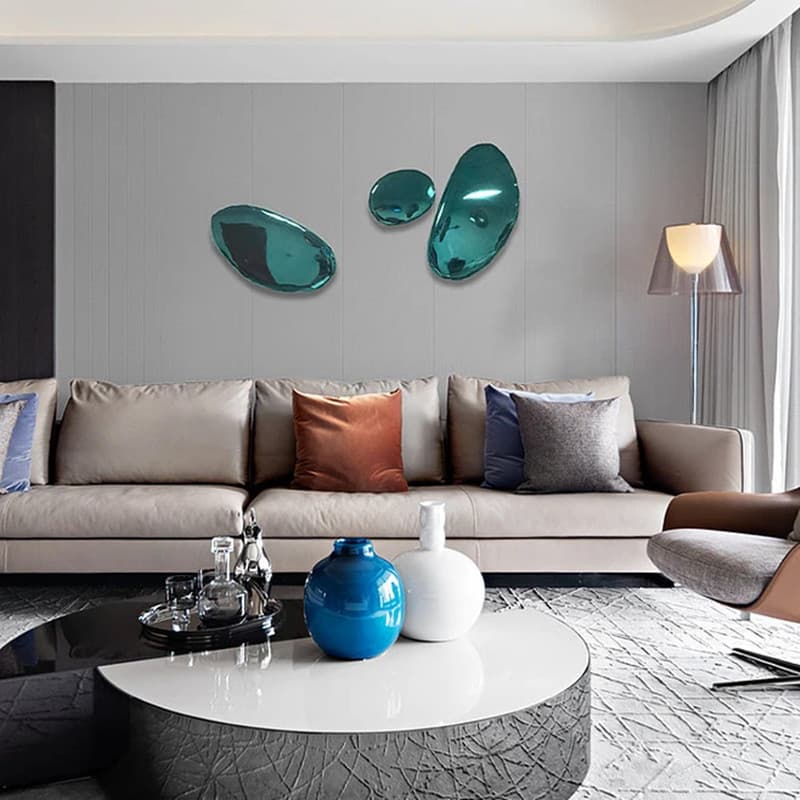 Modern Light Luxury Mirror Stainless Steel Stone Wall Decor Living Room Model Home Wall Hanging Sculpture Metal Pendant Decoration