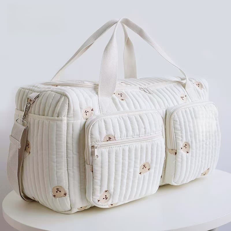 Korean-style quilted mom travel bag, lightweight large-capacity duffel for short trips, handbag shoulder bag, trendy casual maternity and baby bag