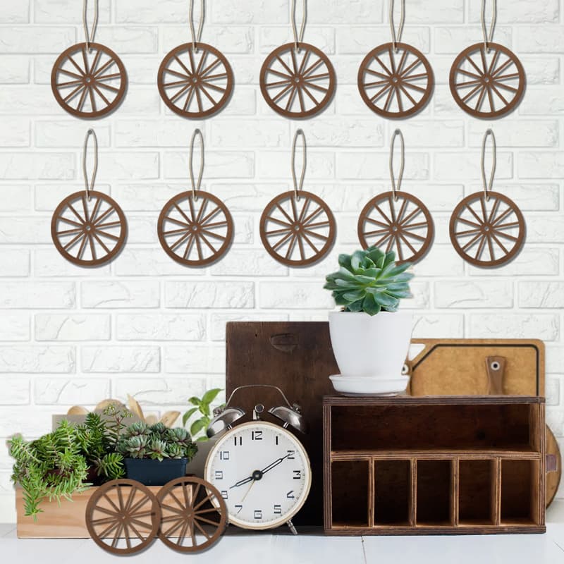 American Country Small Wooden Wheel Hanging Ornament, Natural Wood Retro Wheel, Nordic Ins-style Round Home Decor Hanging Piece