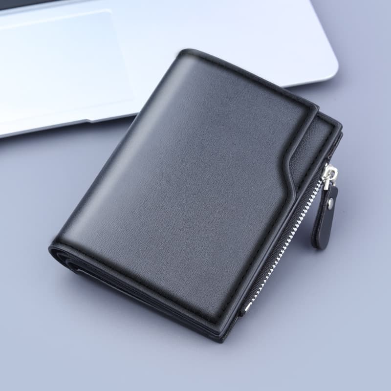 New men's short wallet, tri-fold, multi-card slot wallet, 13-card slot zipper coin purse.