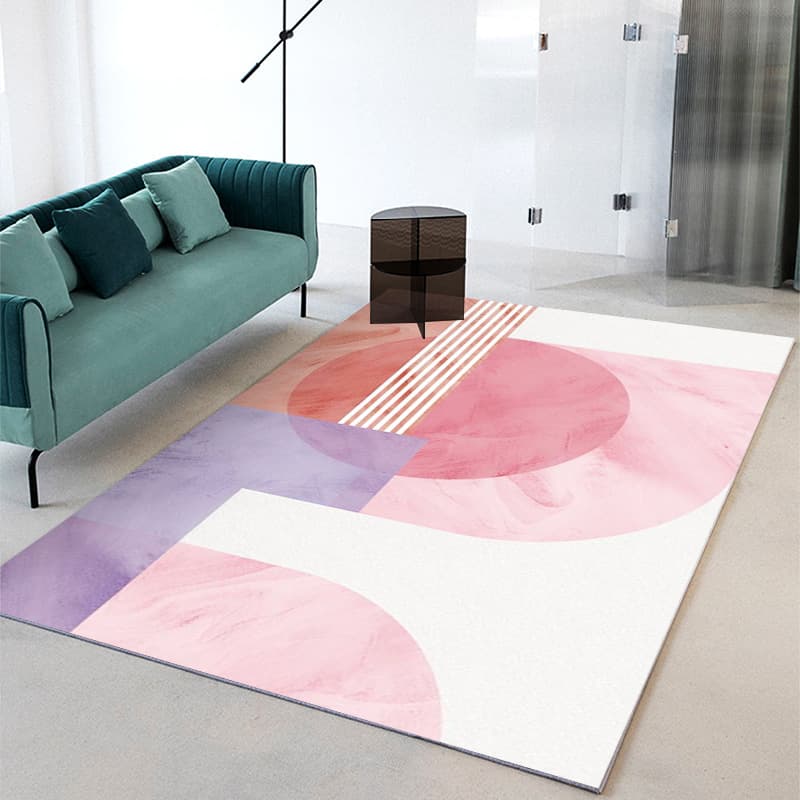 Nordic abstract ins live broadcast room decorative carpet pink light luxury geometric splicing carpet living room sofa blanket