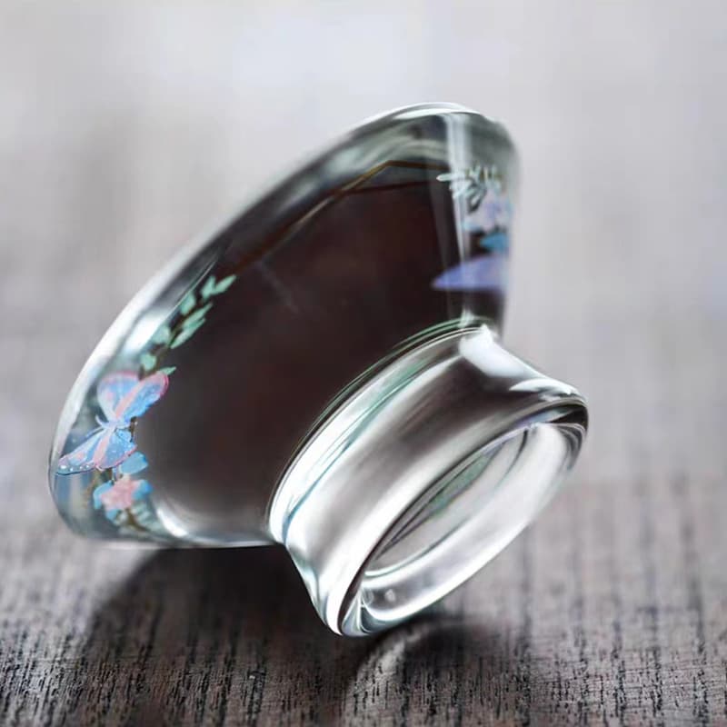 Butterfly Crystal Glass Lid Rest, High-End Creative Tea Ceremony Ornament, Teapot Lid Bowl Stand Tea Set Accessory