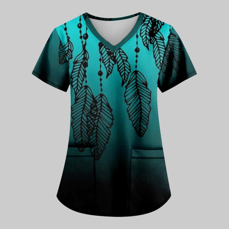 2025 Cross-border V-neck Short Sleeve Top Spring New Women's Clothing Source Printed Loose Casual Nurse Uniform One Piece