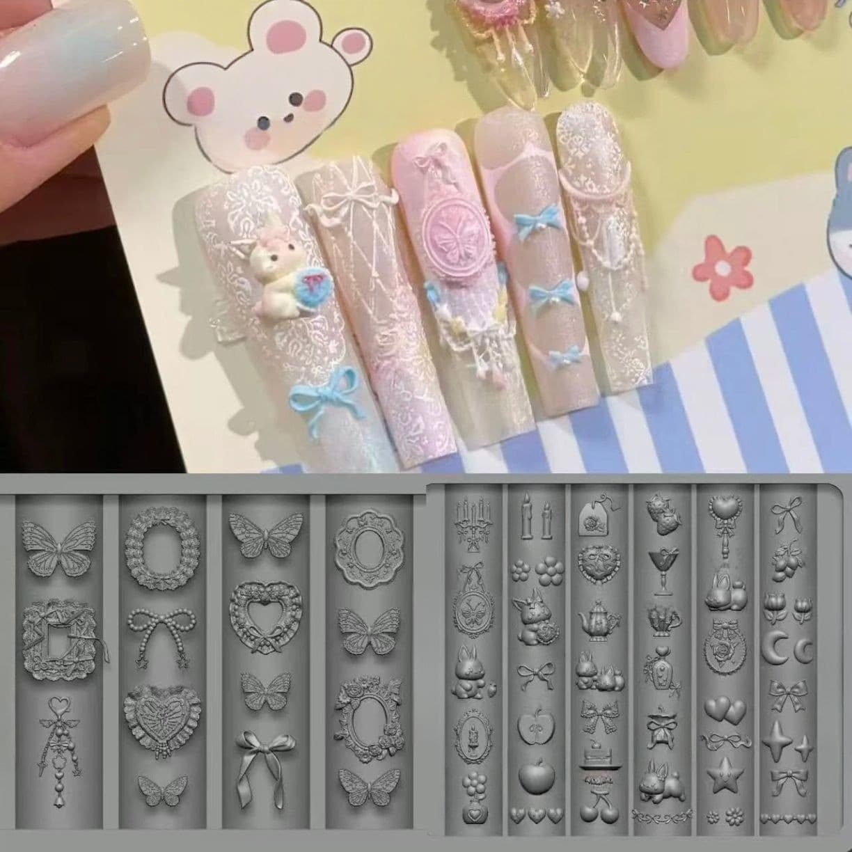 Butterfly Durian Girl Sweet Photo Frame Little Rabbit Silicone Mold Cute Cartoon Nail Art Mold High Transparency Easy Demolding