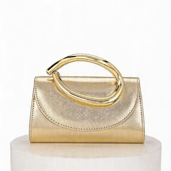 2026 New Gold Evening Bag Light Luxury Clutch Simple Fashionable European and American Style Banquet Dress Bag Metal Ring Clasp