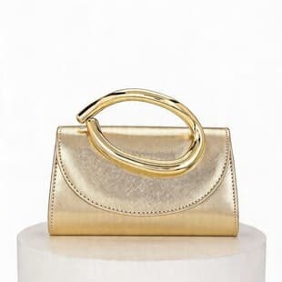 2026 New Gold Evening Bag Light Luxury Clutch Simple Fashion European and American Style Banquet Dress Bag Metal Ring Buckle