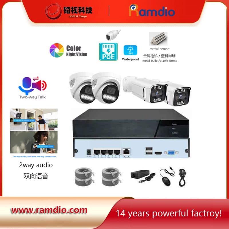 2-Way Audio 4CH 5MP POE Camera CCTV NVR Kit H.265 Dual Light
