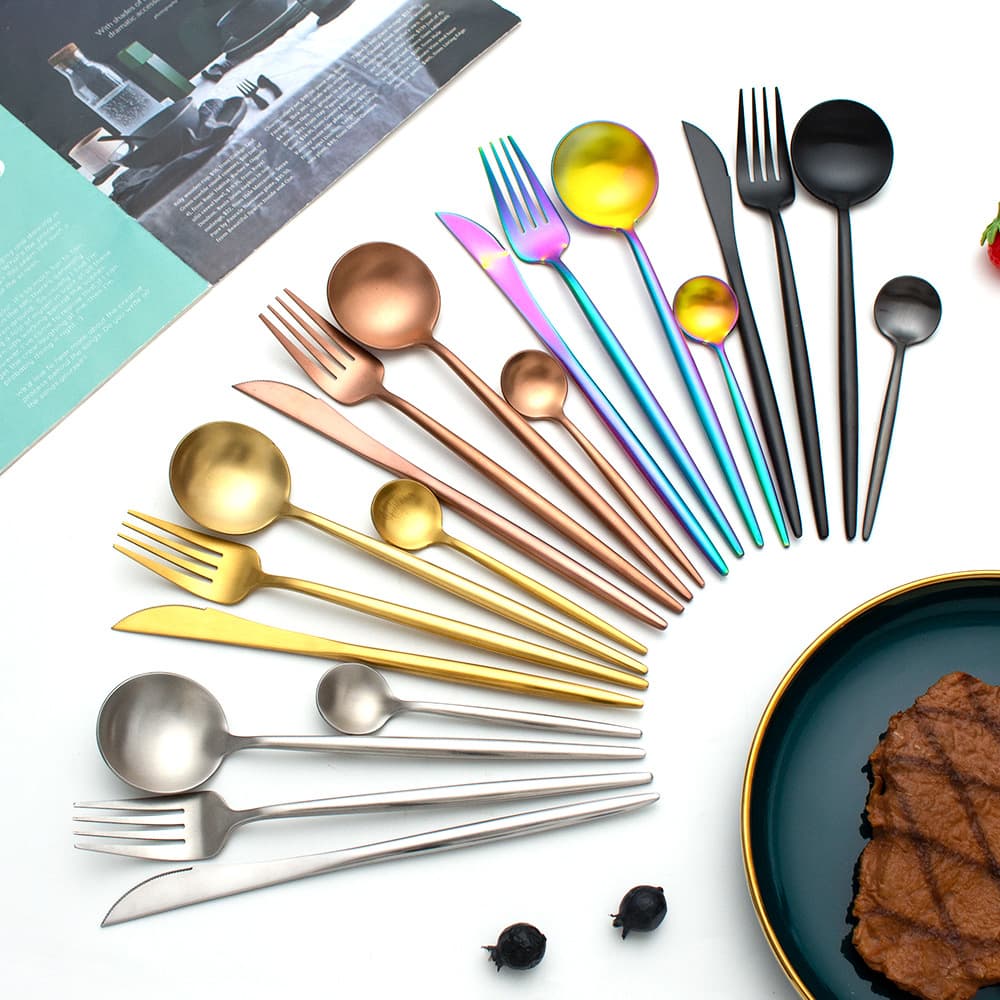 304 thickened sanded Portuguese stainless steel cutlery set for cross-border wholesale of knife, fork, spoon, and Western tableware