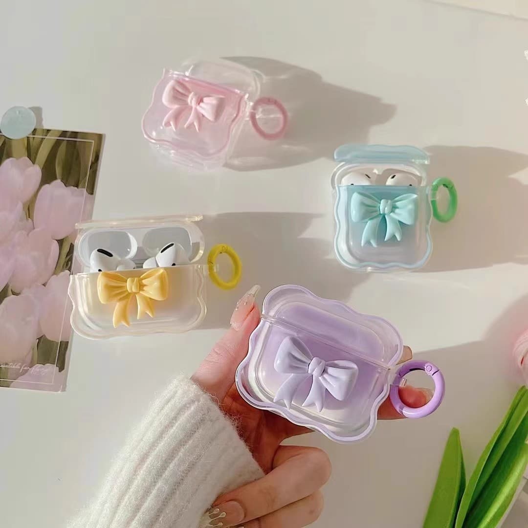 For AirPods 3 Girl Pink Bow 3D Protective Case, Apple 1/2 Gen / Pro 3 Drop-Proof Soft Shell
