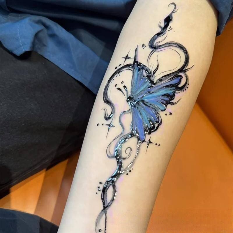 Butterfly Snake Colorful Arm Tattoo Hand-Painted Washable High-Value Long-Lasting Ins Waterproof Hot Girl Colorful Arm Art