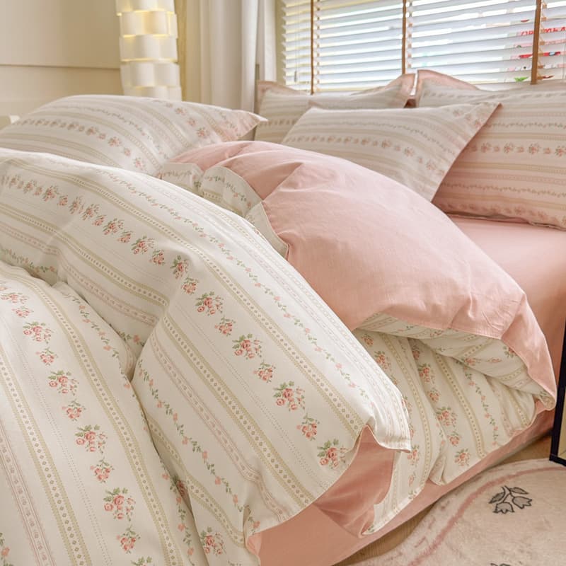 Pure Cotton Four-Piece Set, Cotton Twill Single Bed Sheet, Duvet Cover, Pillowcase, Student Dormitory Three-Piece Set, Bedding for Double Bed