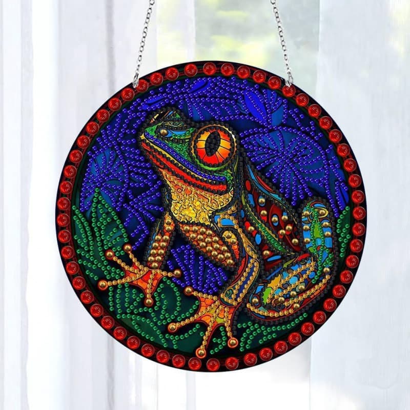 5DDIY 5D Frog Diamond Painting Kit Hanging Wall Art Sign Frog Diamond Art Catcher Window Hanger