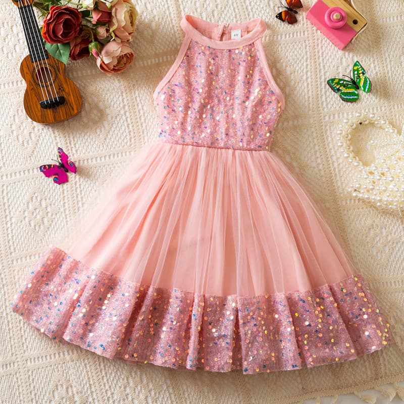 2026 Summer New Girls Dress Fashion Sequins Tulle Princess Dress Girls Birthday Party Gown