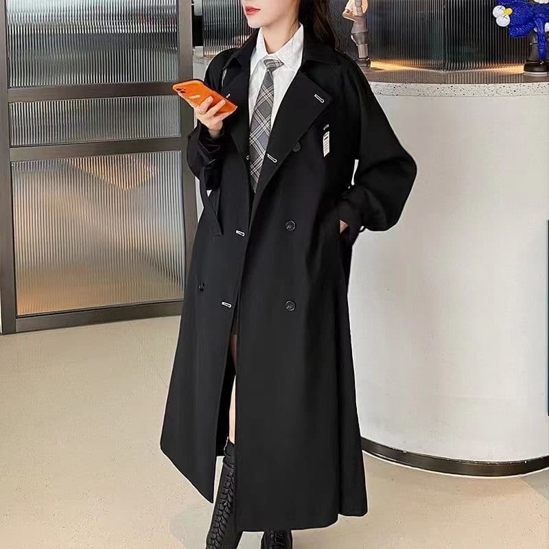 Black Trench Coat for Petite Women 2024 Spring Autumn New Mid-Length British Style High-End Fashion Coat