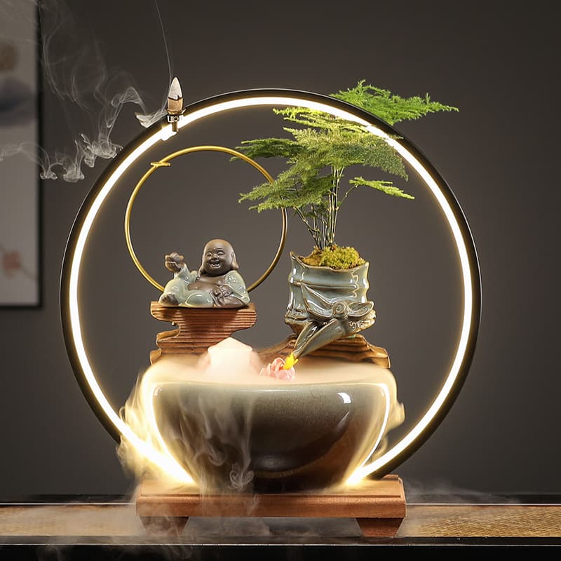Water Flow Ornament with Circulating Water, Grand Opening Gift, Wealth Attracting Office Decoration, Home Living Room Tea Room Desktop Small Fish Tank