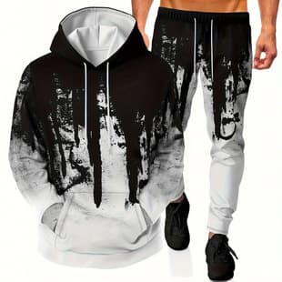2026 Cross-Border American Style Men's Set 3D Digital Print Trendy Hoodie and Sweatpants Set, European and American Fashion Set