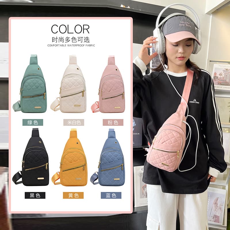 2024 Korean Style Simple Women's Chest Bag, New Multi-Layer Embroidery, Large Capacity, Outdoor Casual Crossbody Bag