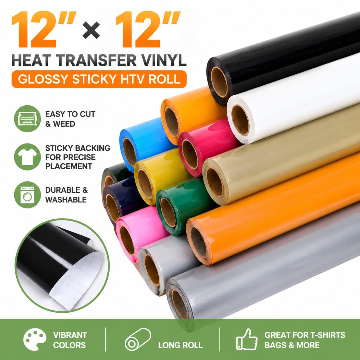 10 Sheets HTV Iron-On Vinyl 12 Inches X 12 Inches Sheets Heat Transfer Vinyl Compatible with All Cutting Machines