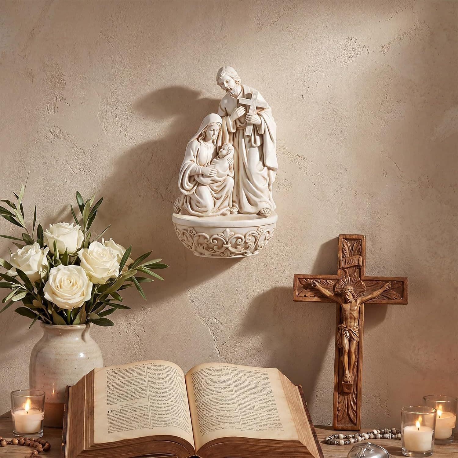 Cross-border Holy Water Font Resin Family Resin Statue Desktop Ornament