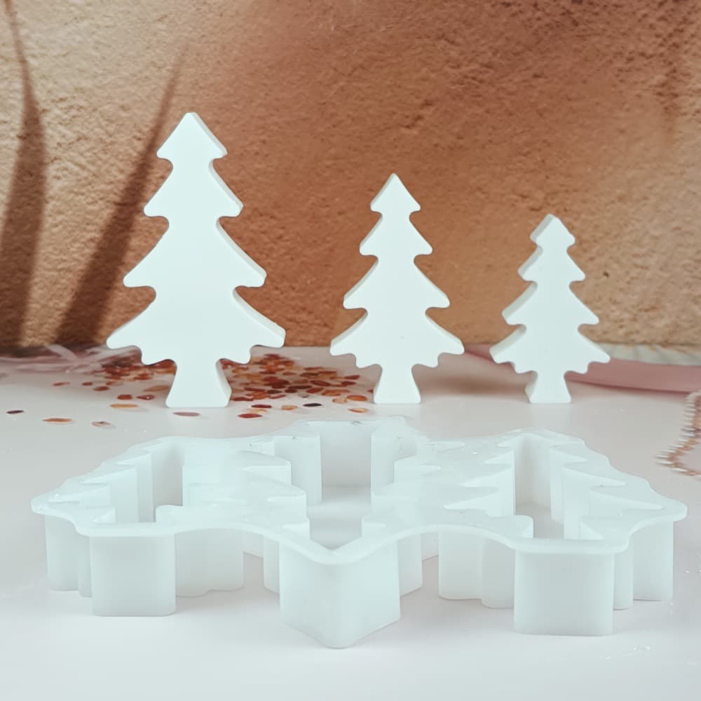 S1746 Fir Tree Combination Decoration Desktop Cement Plaster Mold DIY Silicone Mold