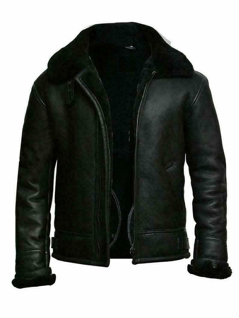 Winter casual zipper zipper bag lapel spot middle-aged black solid color genuine fur fit men's clothing