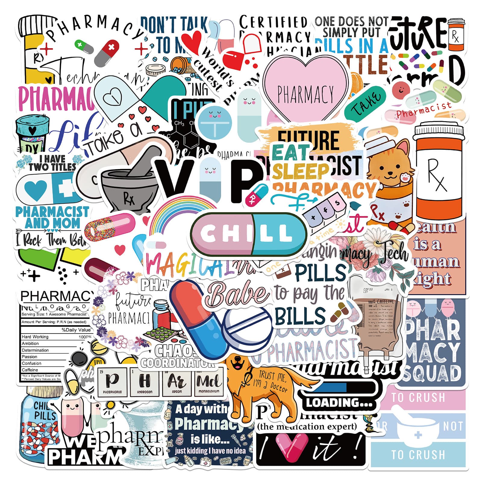 50 Pharmacist Stickers for Laptop, Notebook, Phone Case Decoration