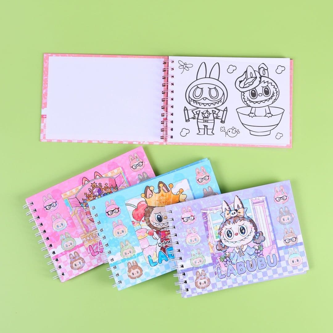 LABUBU coloring book with spiral design, high-quality and stylish, trendy and creative drawing book.