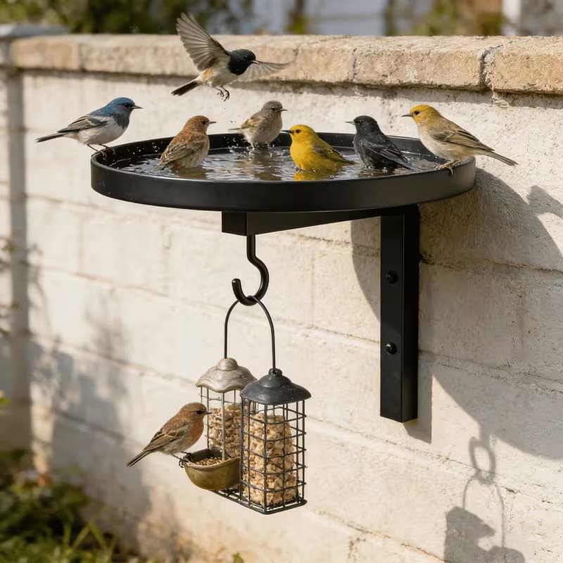 Cross-border Hot Selling Wall-mounted Metal Bird Bath for Outdoor Use, Easy to Install