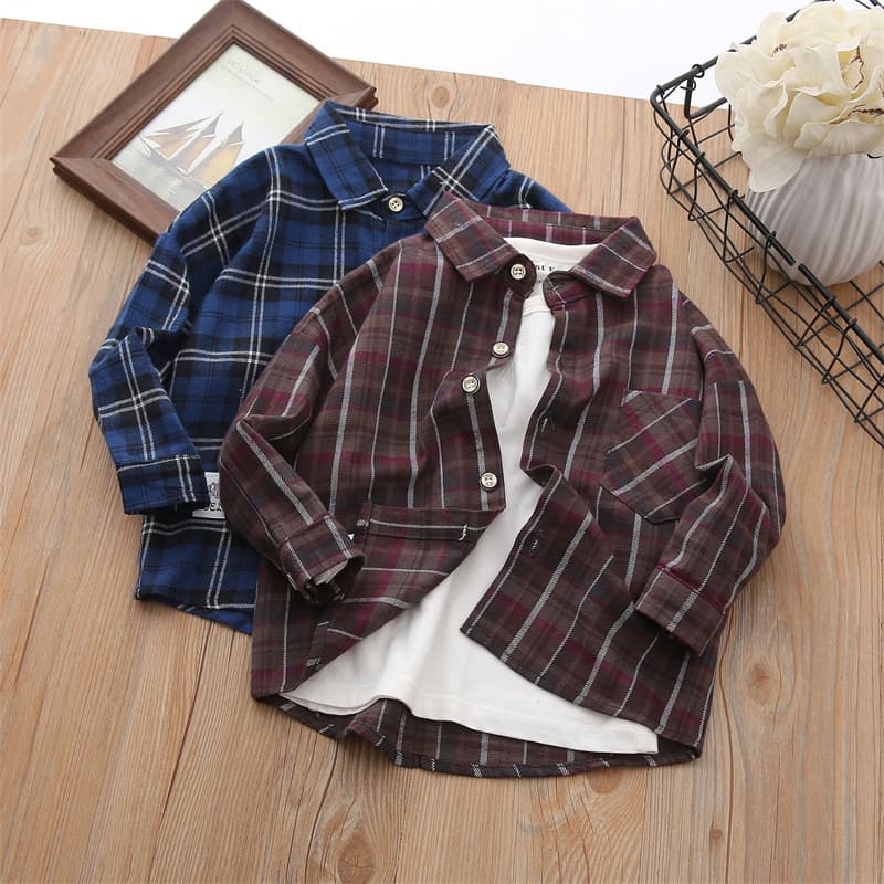 Boys Spring Shirt 2025 New Stylish Plaid Shirt Little Boy Handsome Fashion