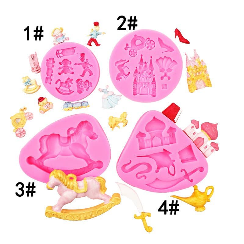 Cartoon Horse Castle Silicone Mold High Heel Aladdin Lamp Fondant Chocolate Baby Birthday Cake Mold
