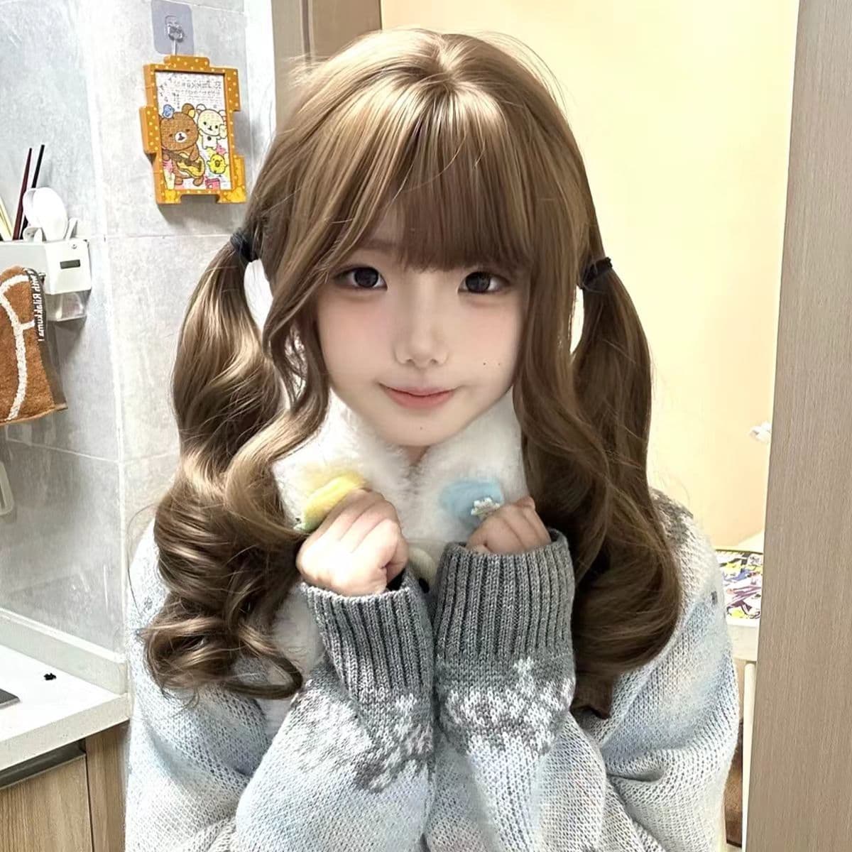 Xingcheng Wig Women Ponytail 65cm Roman Curl Lolita Sweet Girl JK Air Bangs Long Curly Hair Cross-Border Drop Shipping