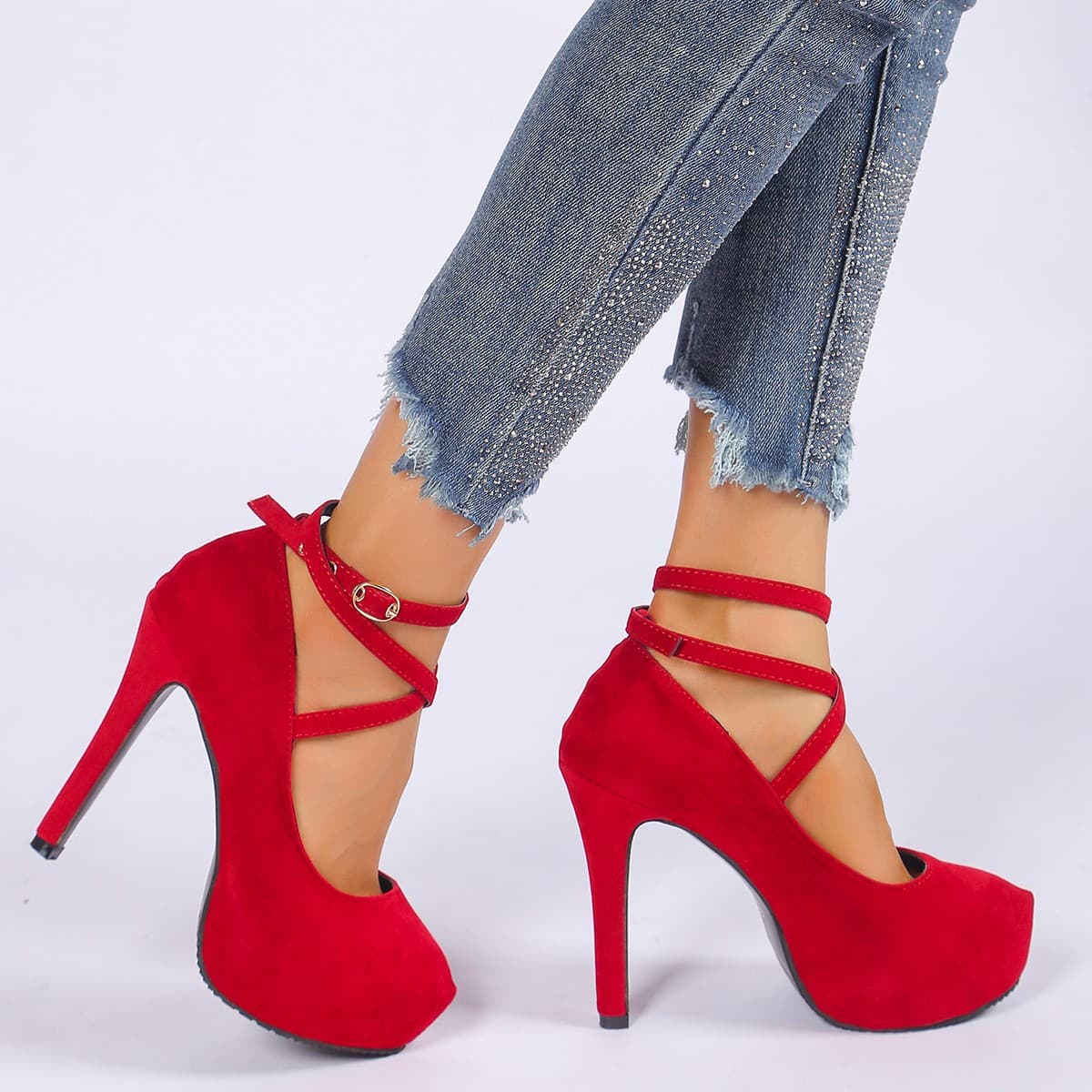 2025 Summer New Round Toe Closed Toe Thin Heel Ultra High Heel Buckle Strap High Heels Factory Direct Export Cross-border Women's Shoes