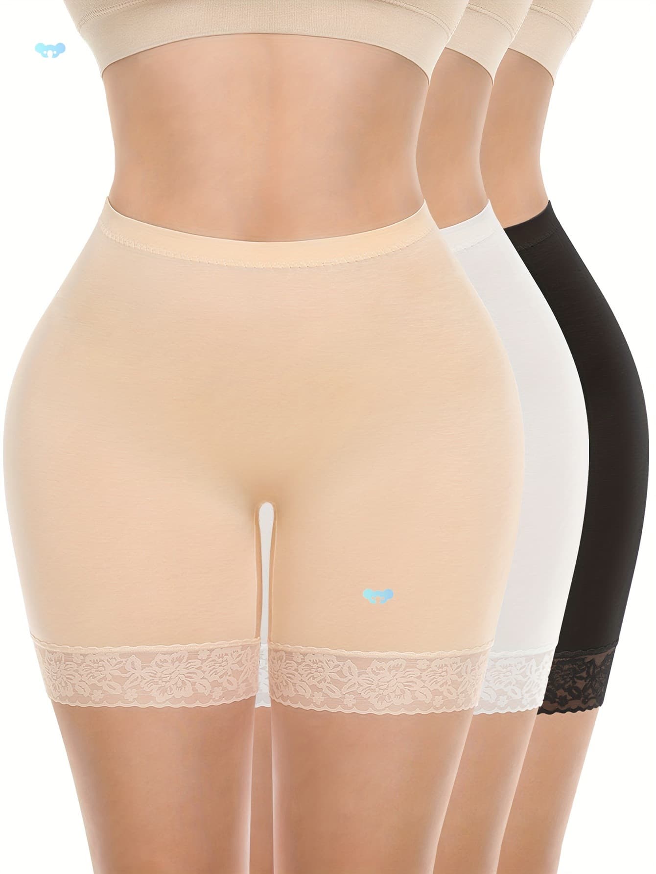 3 Packs Contrast Lace High Waist Shorts, Elegant Solid