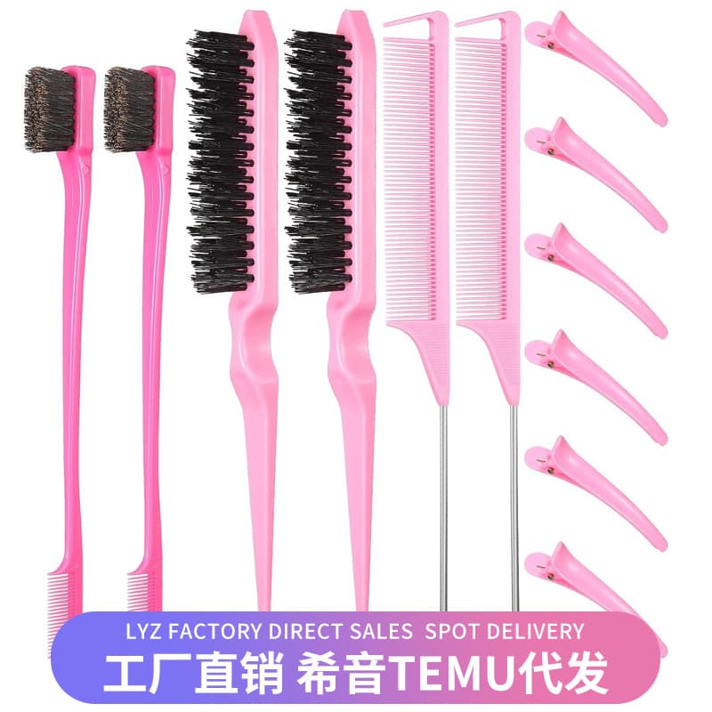 Cross-border Hair Comb Eyebrow Brush Highlighting Comb Three-Row Teasing Comb Pointed Tail Comb Hair Pulling Needle Eyebrow Brush Set