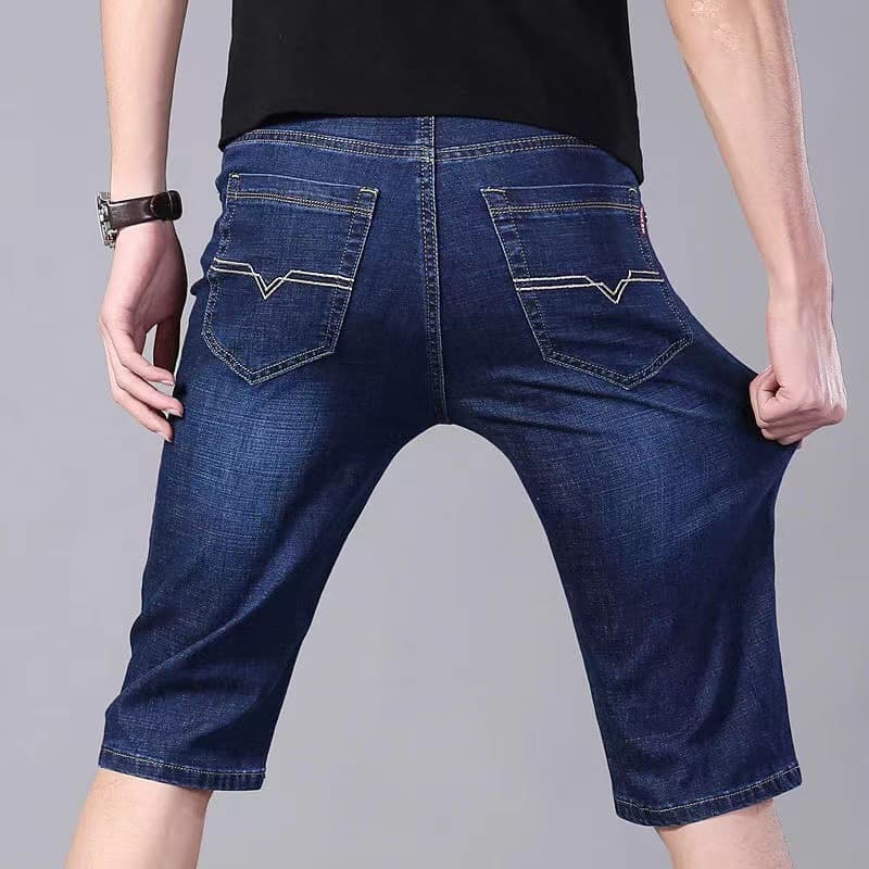 Summer Thin Denim Shorts Men's Five-Point Pants Straight Stretch Work Durable Wear-Resistant 5-Point Pants Construction Mid-Length Shorts