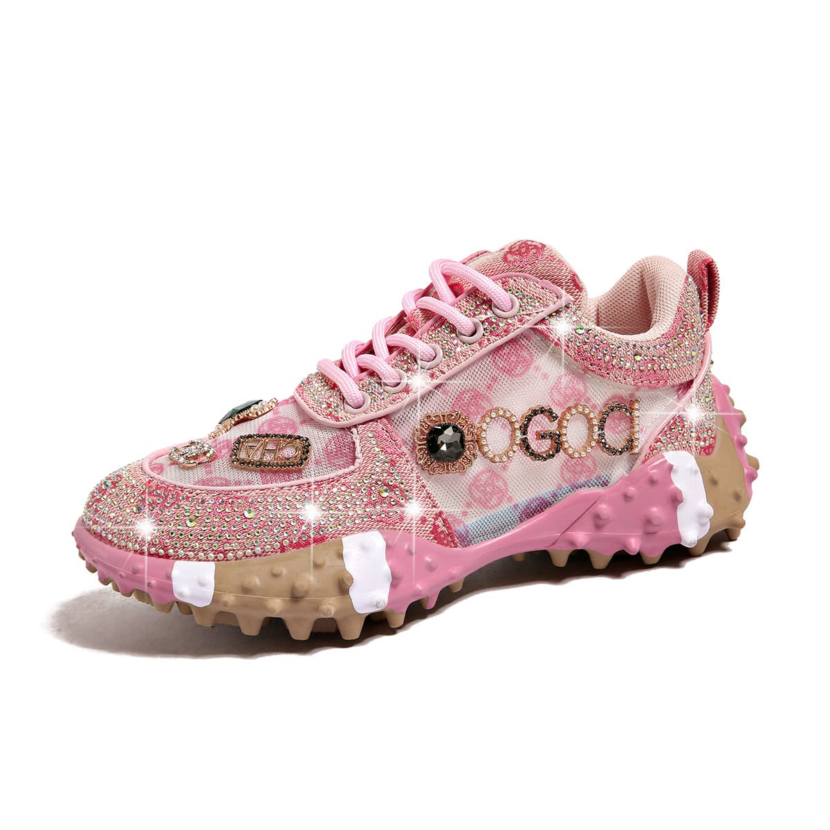 Cross-border rhinestone durian sole dad sneakers for women, spring and autumn new mesh inlaid diamond casual sports shoes, breathable women's single shoes