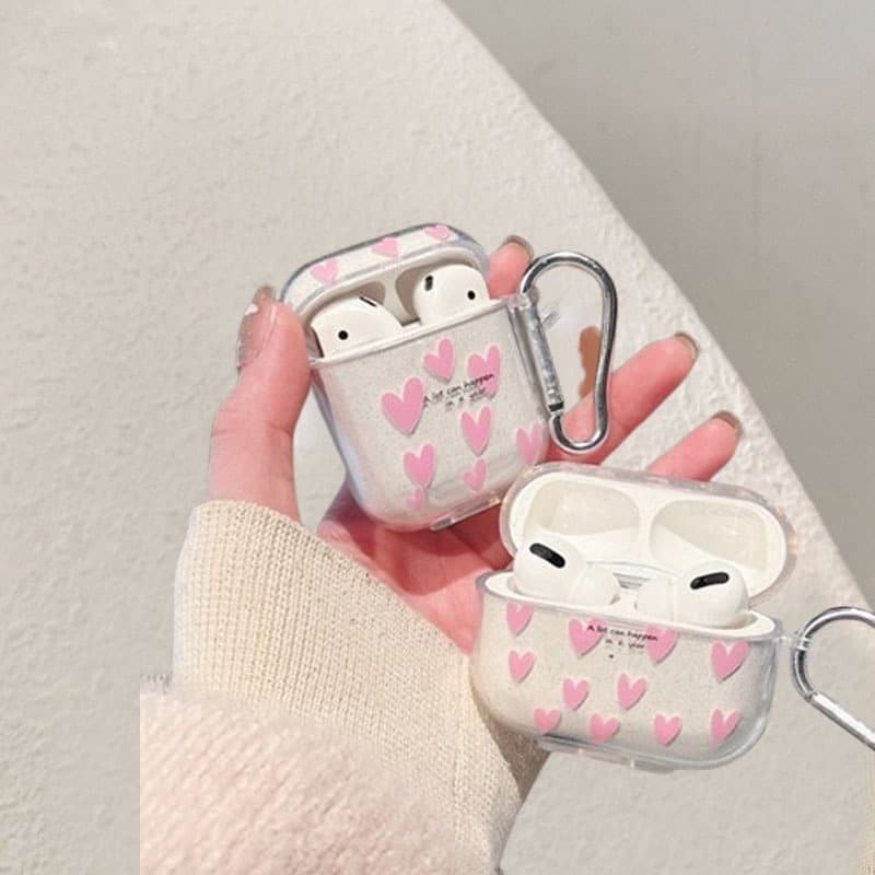 Compatible AirPods 4 Earphone Protective Case Pro 2/3, Glittery Letter Pink Heart Bluetooth Earphone Cover