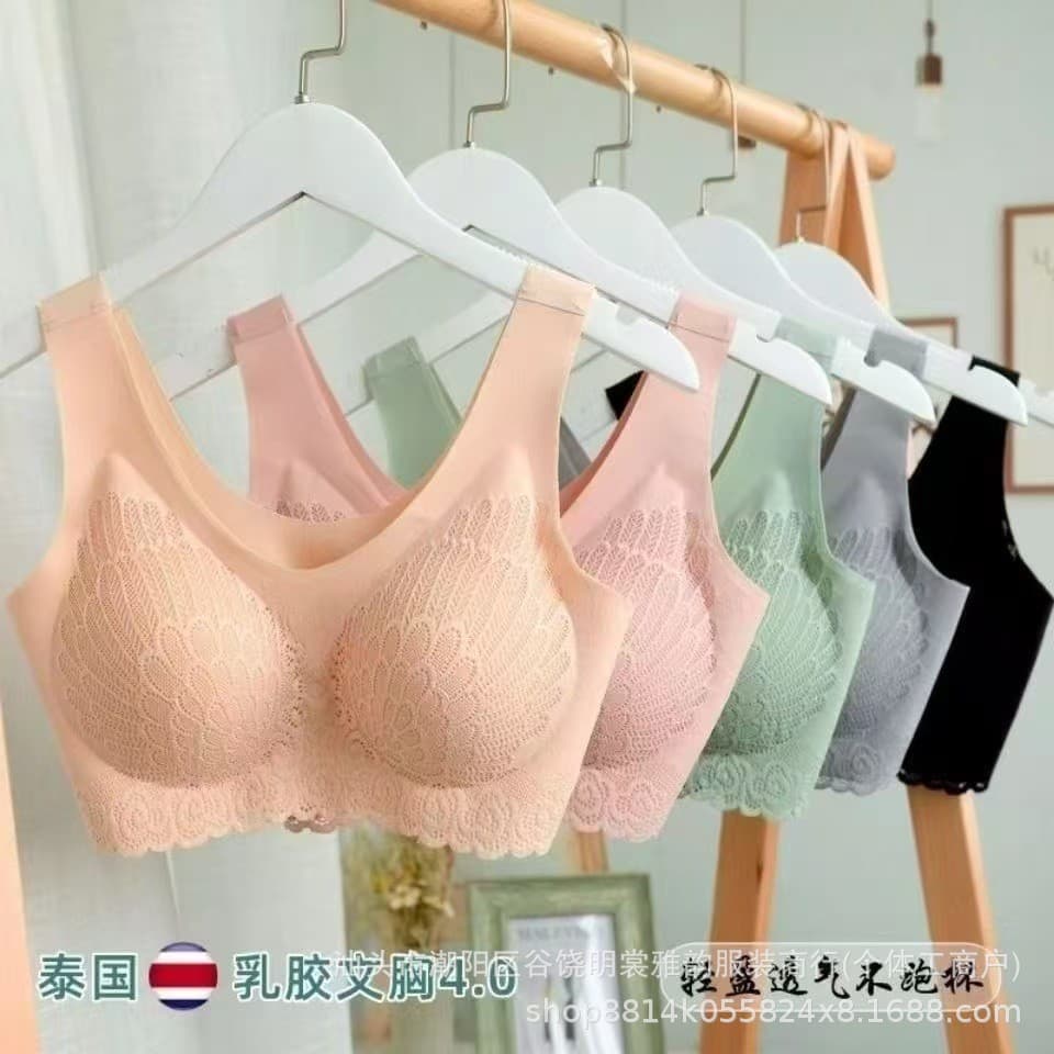 Thailand Latex 4.0 Women's Underwear Bra, Sexy Seamless Wire-Free Bra, Seamless Sports Bra with Lace Back