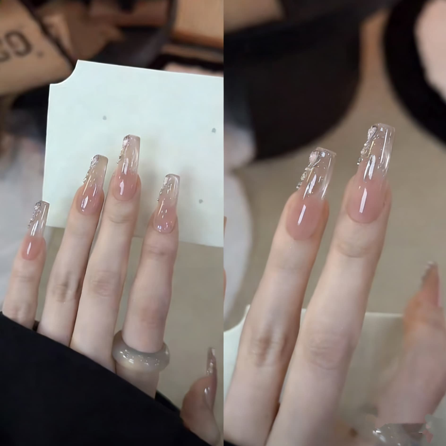 [Yingluo] Purely handmade wearable manicure nude pink water-glossy cat-eye high-end whitening pure handmade wearable manicure tablets