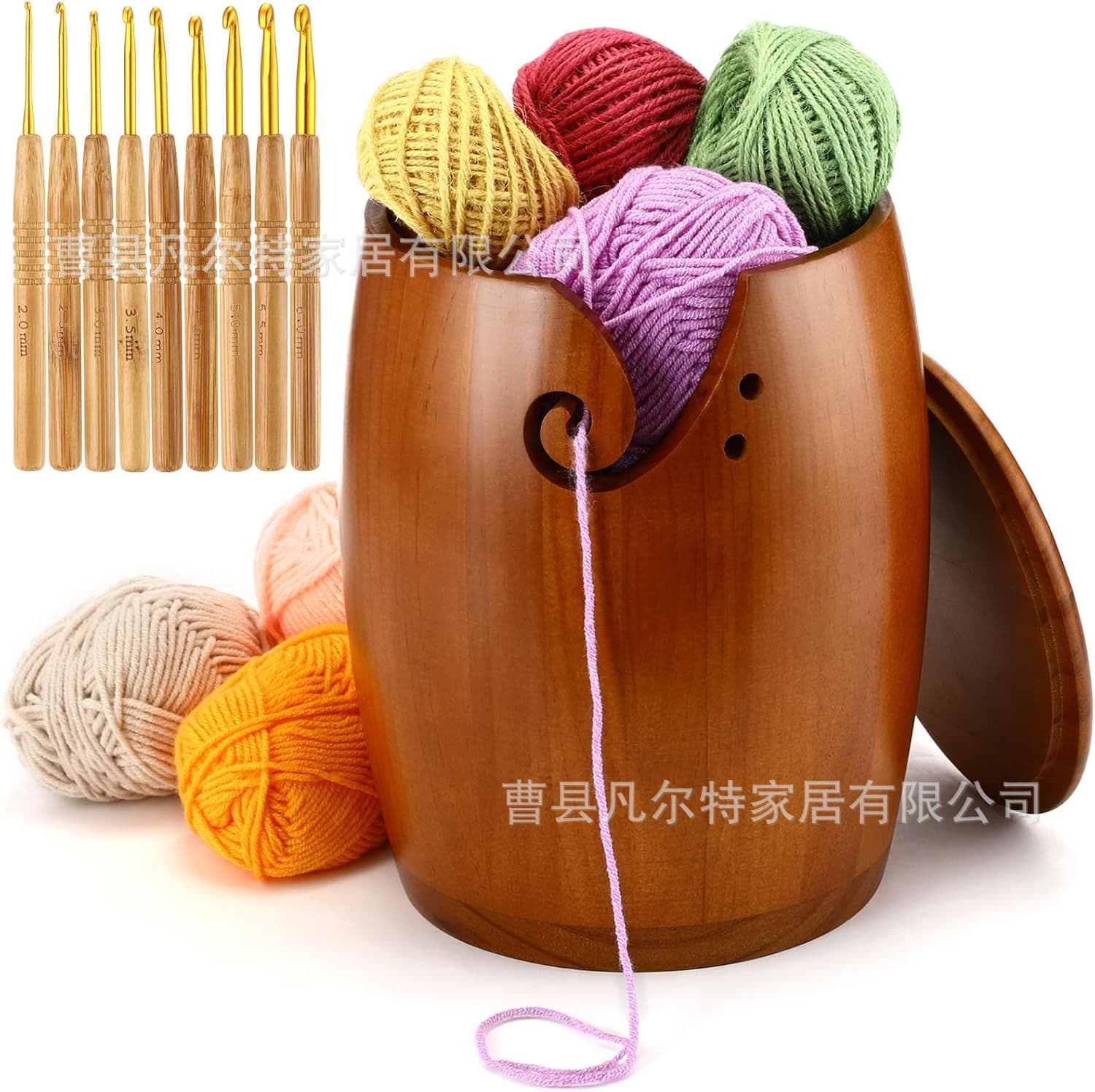 Vintage Wooden Yarn Bowl Hand Knitting Crochet Storage Box Yarn Holder Knitting Enthusiast Oval Yarn Bowl