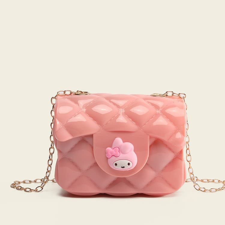 Children's Cute Cartoon Jelly Bag PVC Diamond Chain Small Square Bag Little Girl Mini Pearl Handheld Crossbody Bag