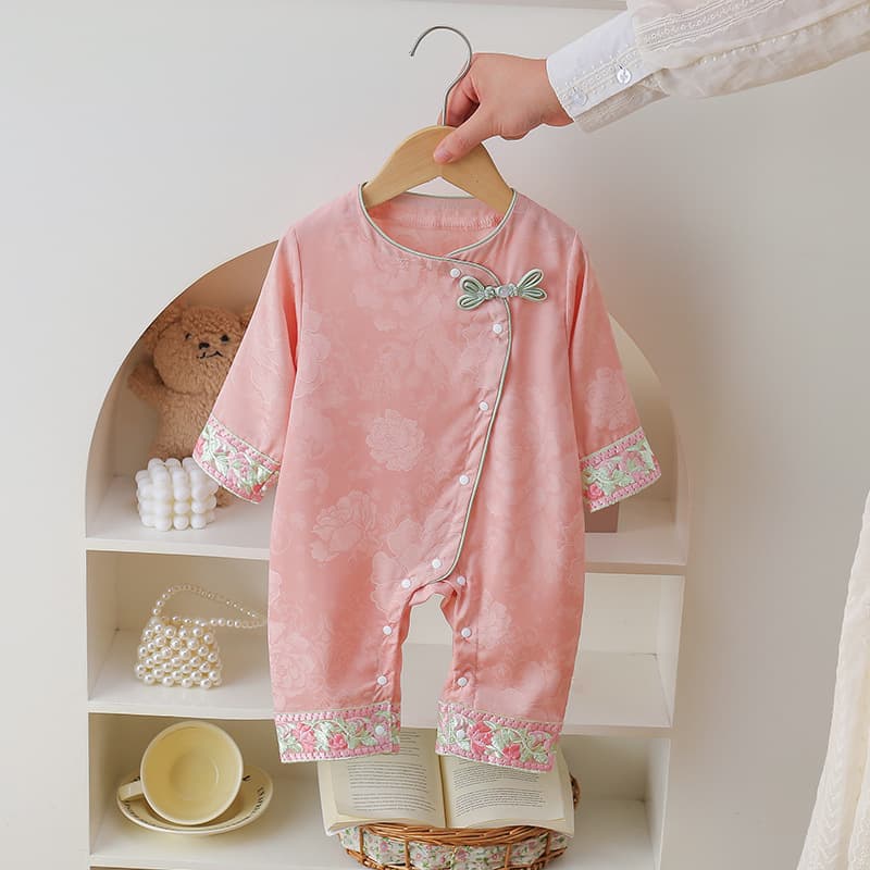 Baby onesies spring and summer air-conditioned clothes 0-12 months baby girl thin home clothes pajamas Chinese style harem clothes