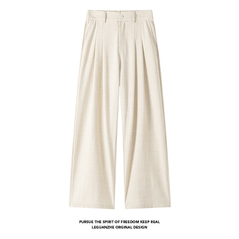 Old Money Style Pleated Linen-Like Pants Summer Thin Breathable Relaxed Wide-Leg Trousers Loose Straight Casual Long Pants