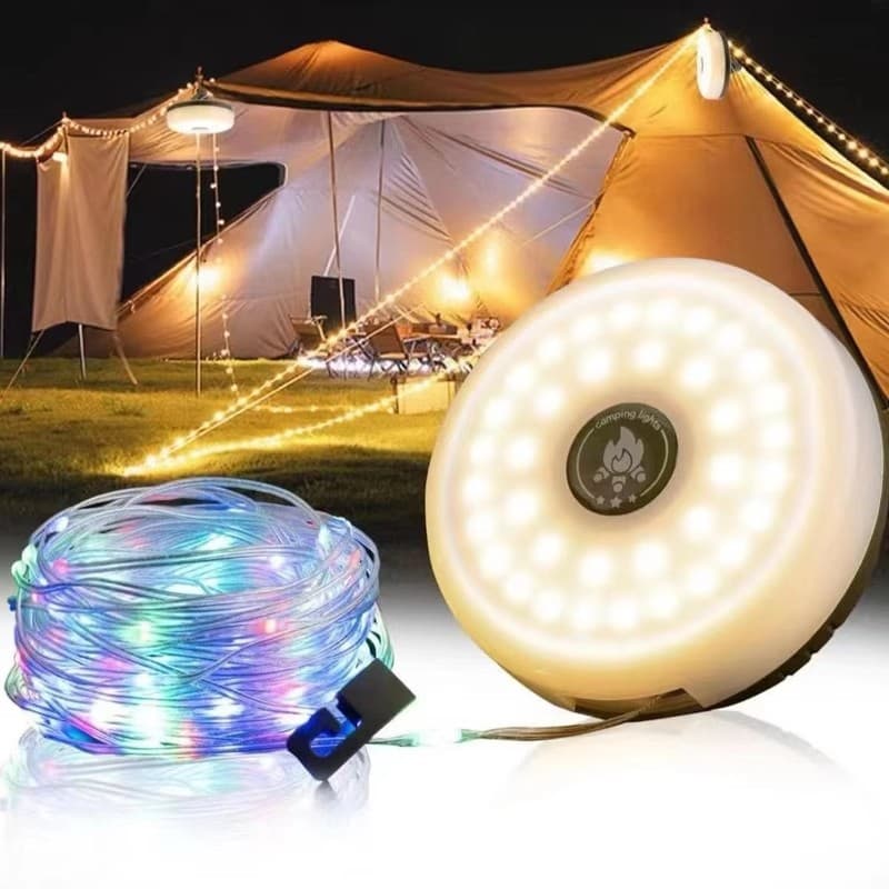 Outdoor Camping String Lights Cylinder Tape Light Strip Waterproof Atmosphere Tent Canopy Lighting Rechargeable Night Light Tent Lamp