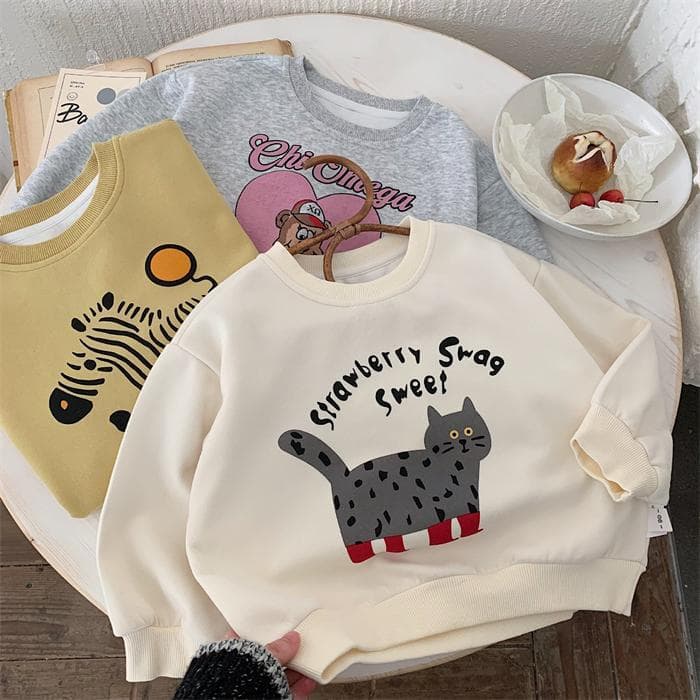 2025 Spring/Autumn New Korean Style Children Pullover Hoodie Boys and Girls Cartoon Print Top Small and Medium Kids Outerwear Clothes