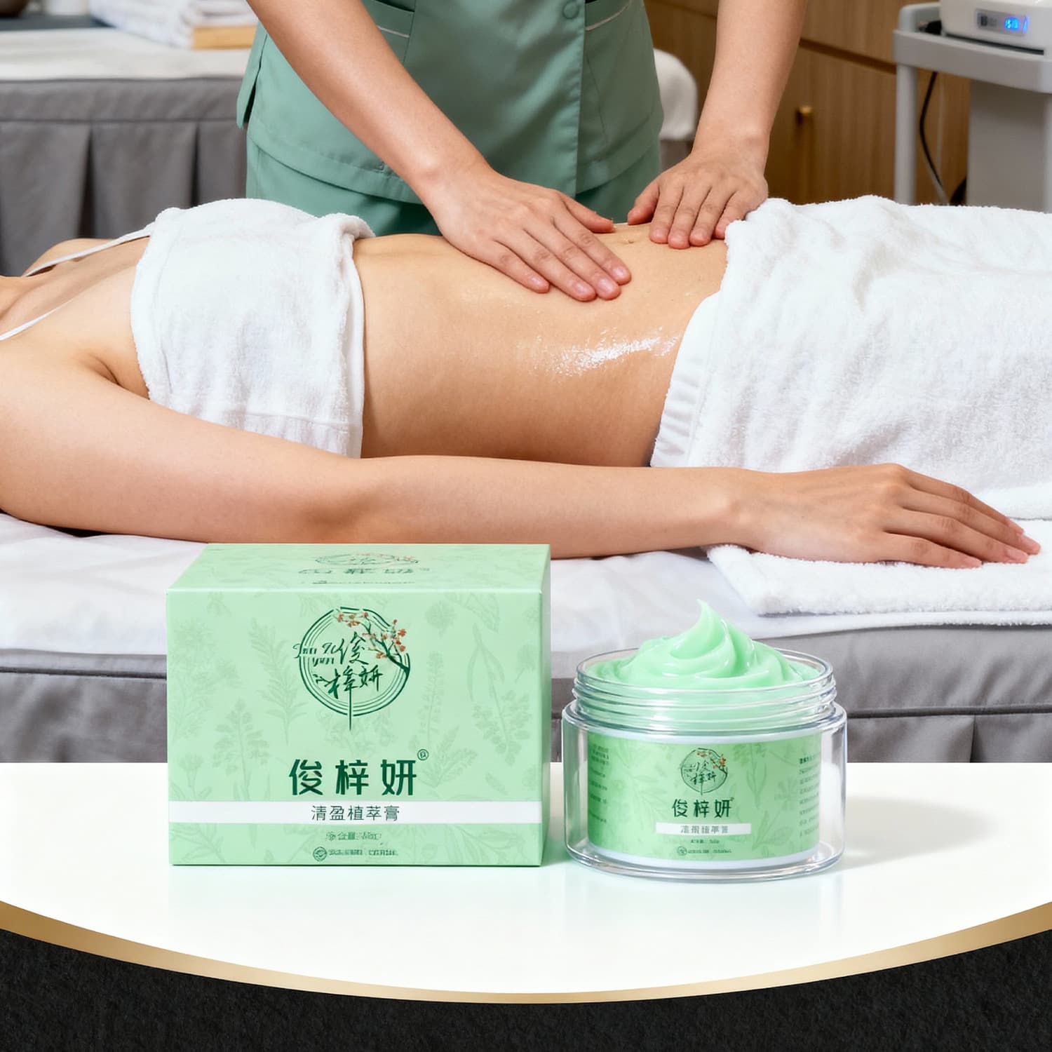 Beauty salon special green abdominal slimming micro-thermal cream 200g deep tightening waist and abdomen full body massage kit